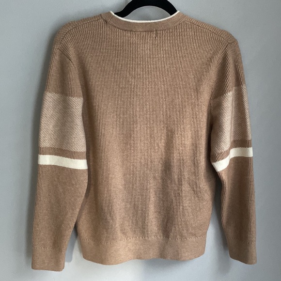 New Tan Cream Stripe Textures Sporty Bristol Club Sweater - Picture 5 of 6
